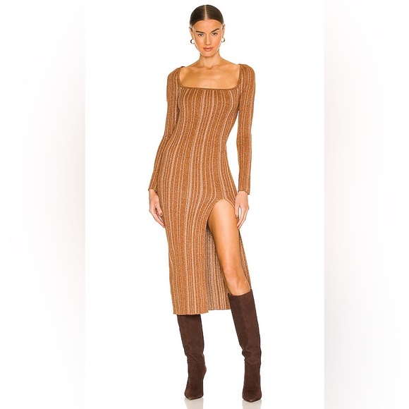 Revolve LPA Boone Midi Knit Dress in Bronze - Picture 1 of 9